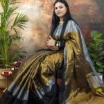 Golden, Black & Silver Triple Tone Tissue Saree