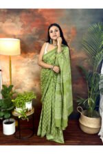 Pure cotton Jaipur Hand Block Printed Saree - Image 5