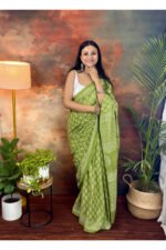 Pure cotton Jaipur Hand Block Printed Saree - Image 6