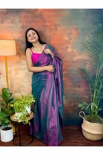 Plain Tissue Raga Saree – Dual Tone Elegance - Image 3