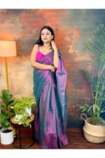 Plain Tissue Raga Saree – Dual Tone Elegance