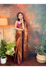 Dual Tone Tissue Raga Saree with Zari Border - Image 2