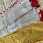 Half Golden & Half Silver Tissue Raga Saree with Ginni Work And Cutwork Border