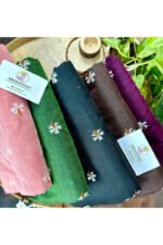 Shiuli Flower  Embroidery Khadi Cotton Saree - Image 2