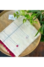 Check  Floral Embroidery Pattern Mulmul Cotton Saree - Image 2