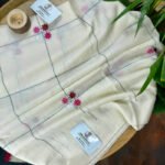 Check  Floral Embroidery Pattern Mulmul Cotton Saree