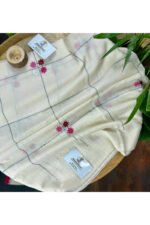 Check  Floral Embroidery Pattern Mulmul Cotton Saree