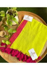 Solid Neon Mul Cotton Saree with Pink Border
