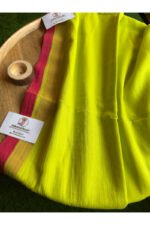 Solid Neon Mul Cotton Saree with Pink Border - Image 3