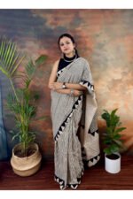 Zebra Stripe Bagru Handblock Pure Cotton Saree