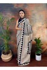 Zebra Stripe Bagru Handblock Pure Cotton Saree - Image 3