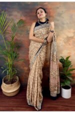 Beige Pure Cotton Handblocked Bagru Print Saree for Effortless Summer Elegance - Image 2
