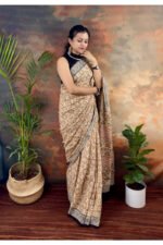 Beige Pure Cotton Handblocked Bagru Print Saree for Effortless Summer Elegance - Image 3