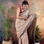 Beige Pure Cotton Handblocked Bagru Print Saree for Effortless Summer Elegance