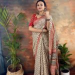 Beige Pure Cotton Handblocked Bagru Print Saree for Effortless Summer Elegance