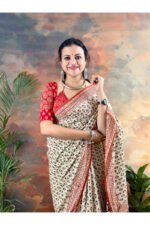 Beige Pure Cotton Handblocked Bagru Print Saree for Effortless Summer Elegance - Image 4
