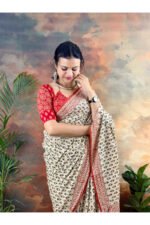 Beige Pure Cotton Handblocked Bagru Print Saree for Effortless Summer Elegance - Image 2