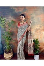 Beige Pure Cotton Handblocked Bagru Print Saree for Effortless Summer Elegance - Image 3