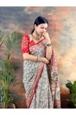 Beige Pure Cotton Handblocked Bagru Print Saree for Effortless Summer Elegance - Image 6