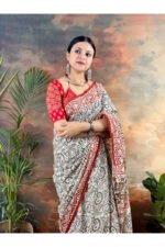 Beige Pure Cotton Handblocked Bagru Print Saree for Effortless Summer Elegance - Image 2
