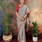 Beige Pure Cotton Handblocked Bagru Print Saree for Effortless Summer Elegance