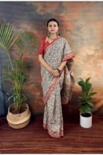 Beige Pure Cotton Handblocked Bagru Print Saree for Effortless Summer Elegance