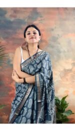 Handblocked Maheshwari Saree - Image 4