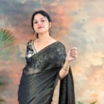 Black Elegant Golden Stripes Mul Cotton Saree