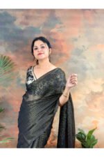 Black Elegant Golden Stripes Mul Cotton Saree