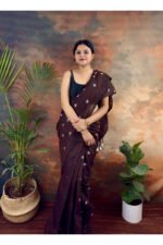 Shiuli Flower  Embroidery Khadi Cotton Saree