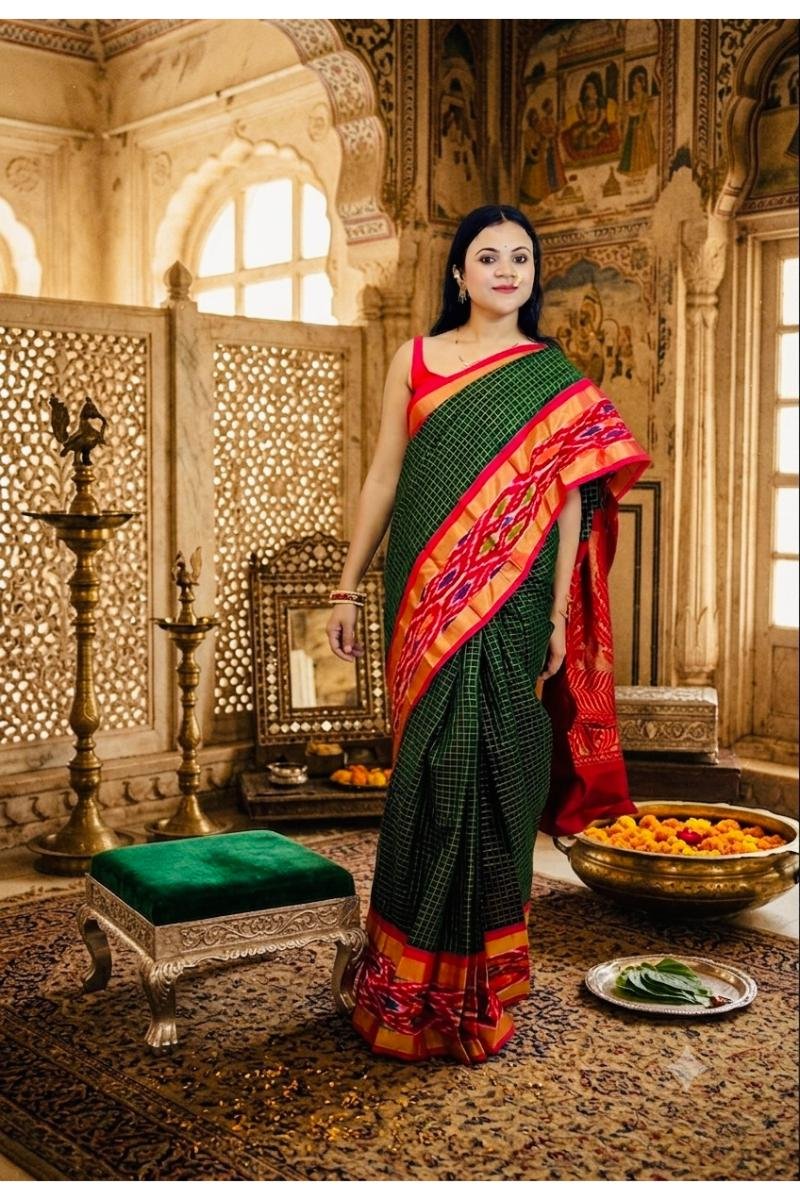 IMG_7375 Gaurai Collection – Checks Gadhwal Border Saree - Image 1