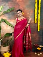 Plain Sequin Line Saree with Paithani Pattern Pallu - Image 2