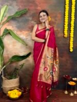 Plain Sequin Line Saree with Paithani Pattern Pallu