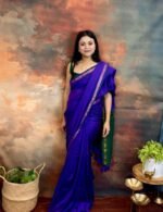 Premium Mul Modal Cotton Saree – Blue & Green Dhupchav Elegance - Image 3