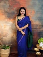 Premium Mul Modal Cotton Saree – Blue & Green Dhupchav Elegance - Image 6